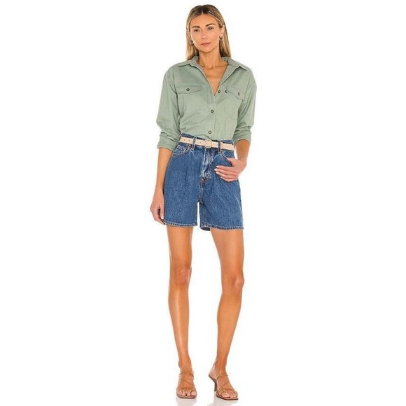 Levi's Pleated Ribcage Denim Shorts Ultra High Rise Waisted Preppy Now And Then - Picture 14 of 15